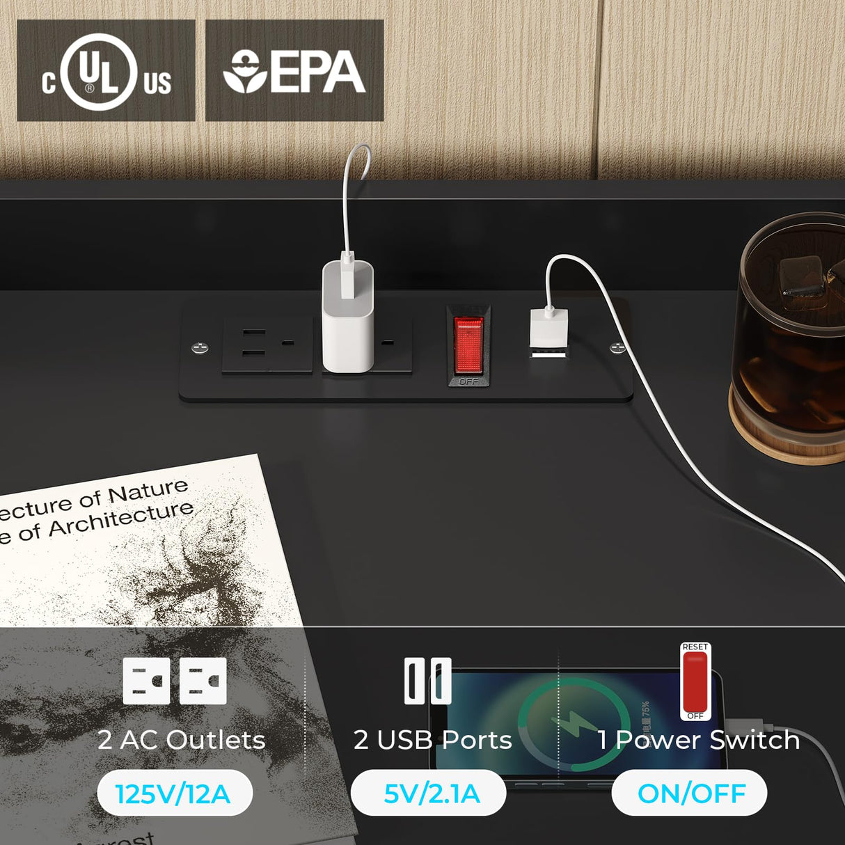 BTHFST LED Nightstand Set of 2, Large Night Stand with Charging Station, Bedside Table with Pull-Out Shelf and 3 Drawers, Modern End Table Side Table with Storage, Black BTHFST