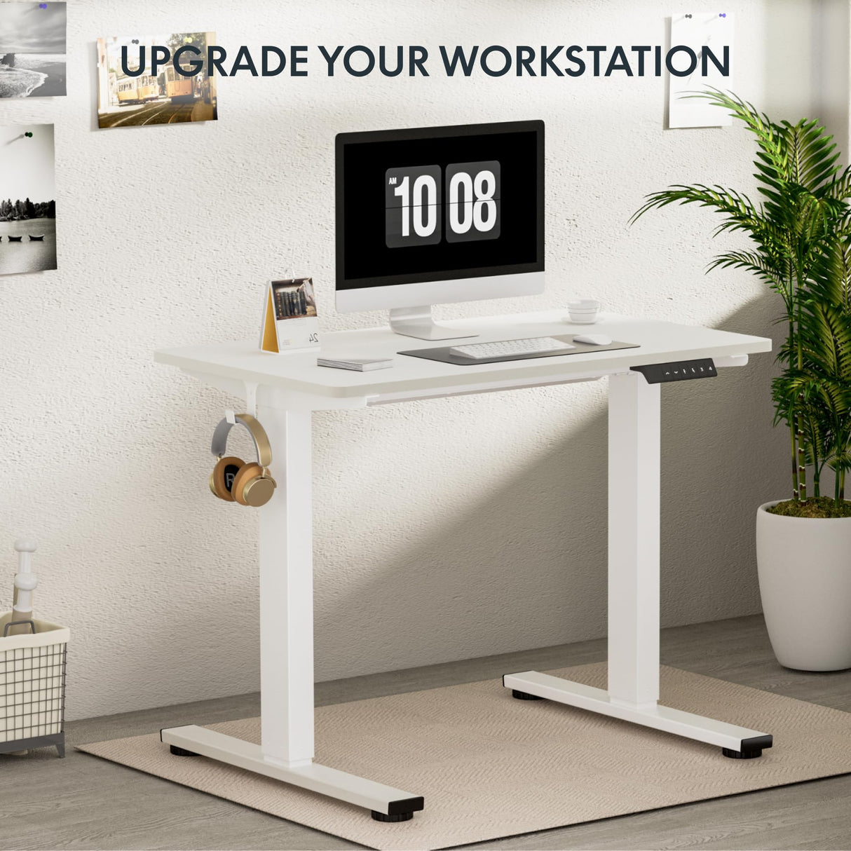 FLEXISPOT EN1 Whole-Piece Standing Desk Electric Stand Up Desk Workstation 40 x 24 Inches Desktop Ergonomic Height Adjustable (White Frame + 40" White Desktop) FLEXISPOT
