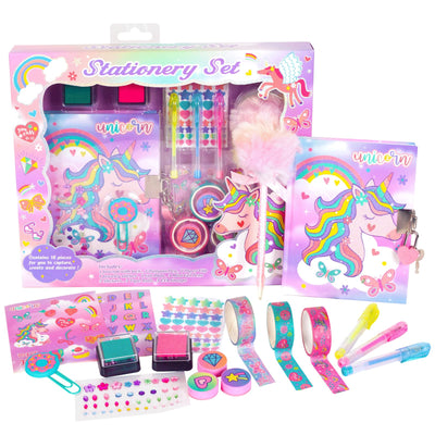 Unicorn Gifts for Girls 5 6 7 8 9 10-12 Years Old, Kids Unicorn Stationery Set with Secret Diary, Stamps, Pens, Journal Notebook Birthday Gifts for Little Girls