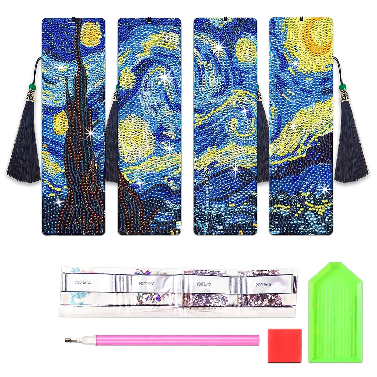 NUFTVI 4 PCS Diamond Art Bookmarks Van Gogh Starry Night, DIY Acrylic Diamond Painting Bookmarks Kits for Adult Reader and Crafts Lovers NUFTVI