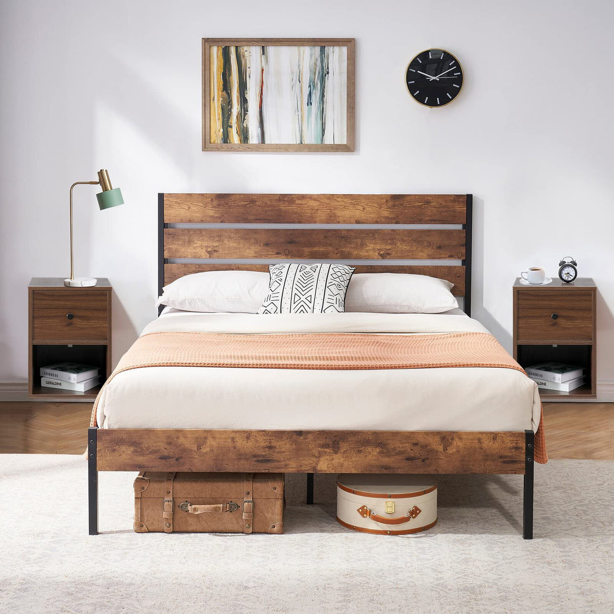 LAPTAIN 2 Pack Floating Nightstand Wall Mounted Shelf with Drawer Storage Bedside Table for Living Room, Bedroom LAPTAIN