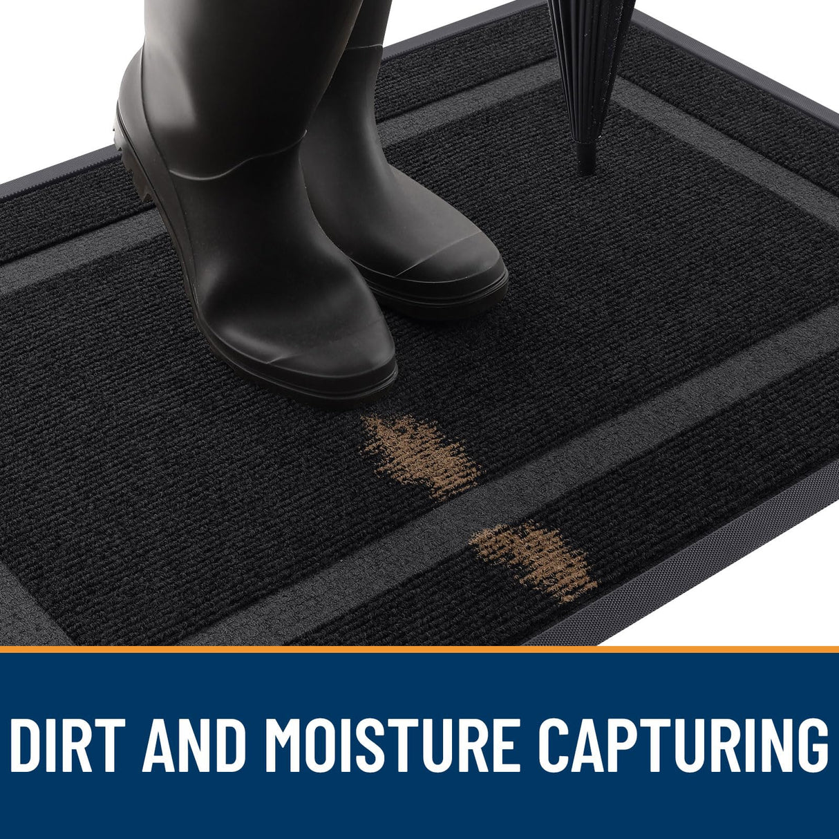 OLANLY Front Door Mat Indoor Outdoor Entrance, Waterproof All-Season, All-Weather Doormat, Sturdy Natural Rubber, Fade Resistant, Low Profile, Easy Clean Patio Porch Entryway Mat, 29.5x17, Black OLANLY