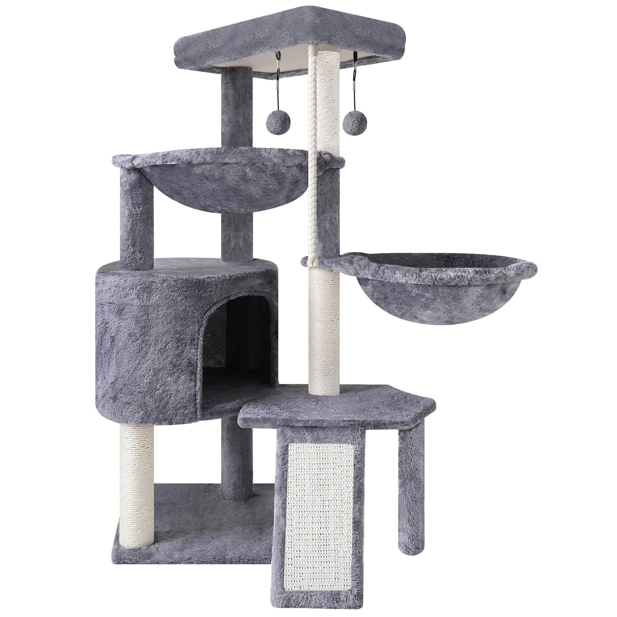 Xin Three Layer Cat Tree with Cat Condo and Two Hammocks,Grey Smouatou