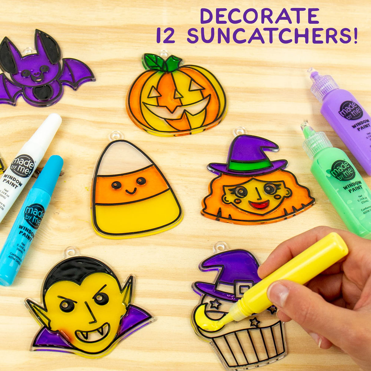 Made By Me Create Your Own Halloween Window Art by Horizon Group USA, Make 20 Projects, Includes Suncatcher Frames & Window Clings, Glow-in-The-Dark Paint, Paint Tubes, Suction Cups & Cording,Multi Made By Me
