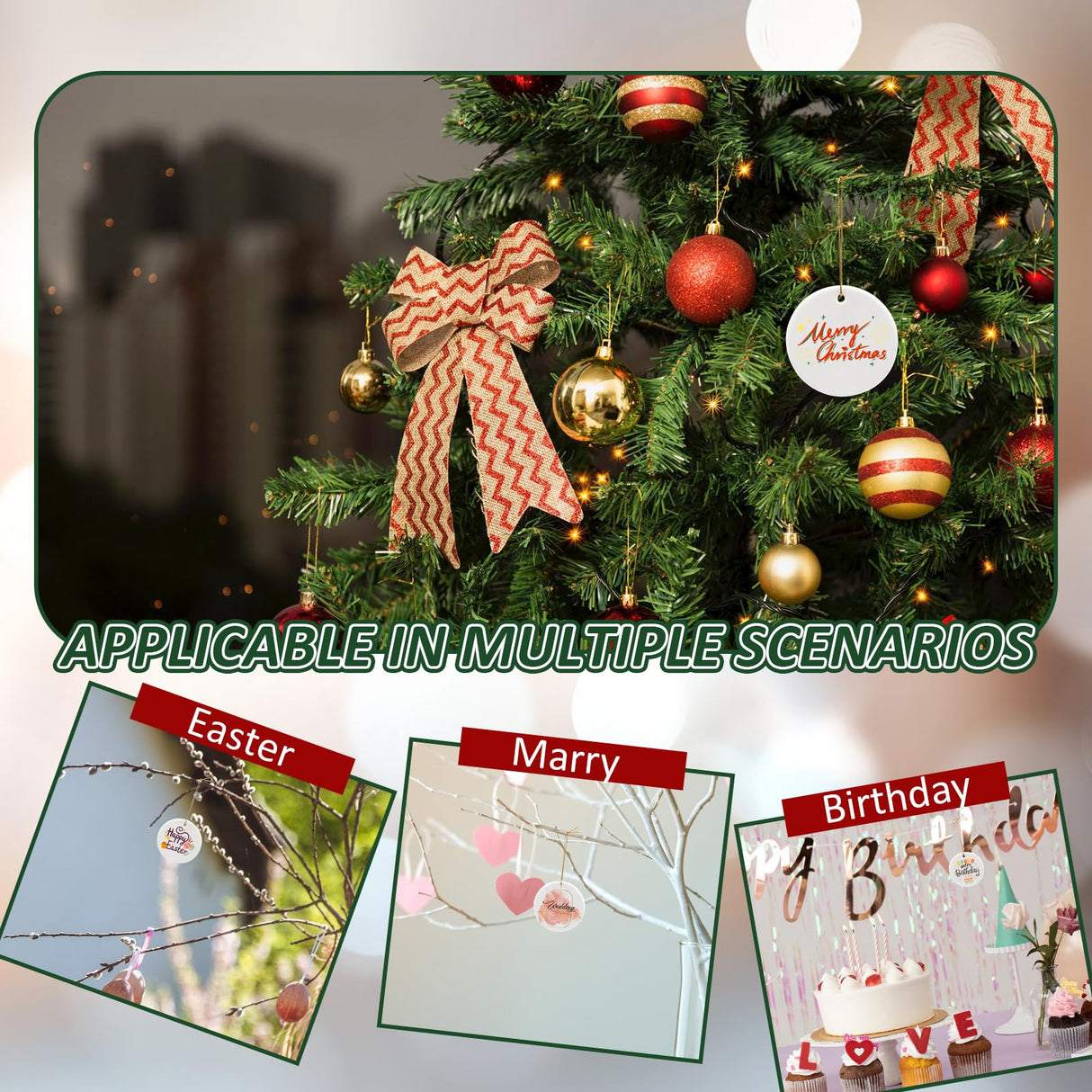 ZYNERY 30Pcs Sublimation Ceramic Ornaments, Sublimation Ornament Blanks, Ornaments for Crafts, DIY Christmas Ornaments, White Christmas Ornaments, Sublimation Blanks Products Bulk Personalized Gift ZYNERY