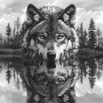 TOPMCYSG Forest Wolf Diamond Art Kits for Adults,Landscape 5D Diamond Painting Kits for Beginners,DIY Round Full Drill Diamond Dots Paintings Picture Gem Art Craft for Home Wall Decor 13.78x13.78 in