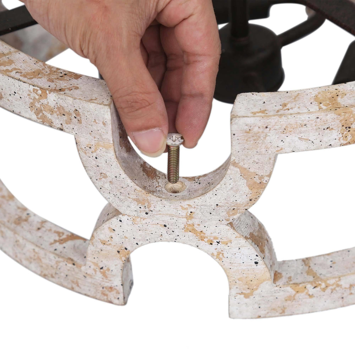 KSANA Farmhouse Wood Semi Flush Mount Ceiling Light, Vintage Drum Distressed White Close to Ceiling Light Fixtures for Bedroom, Hallway, Foyer, Entryway, Kitchen, Stairway, Dining & Living Room KSANA