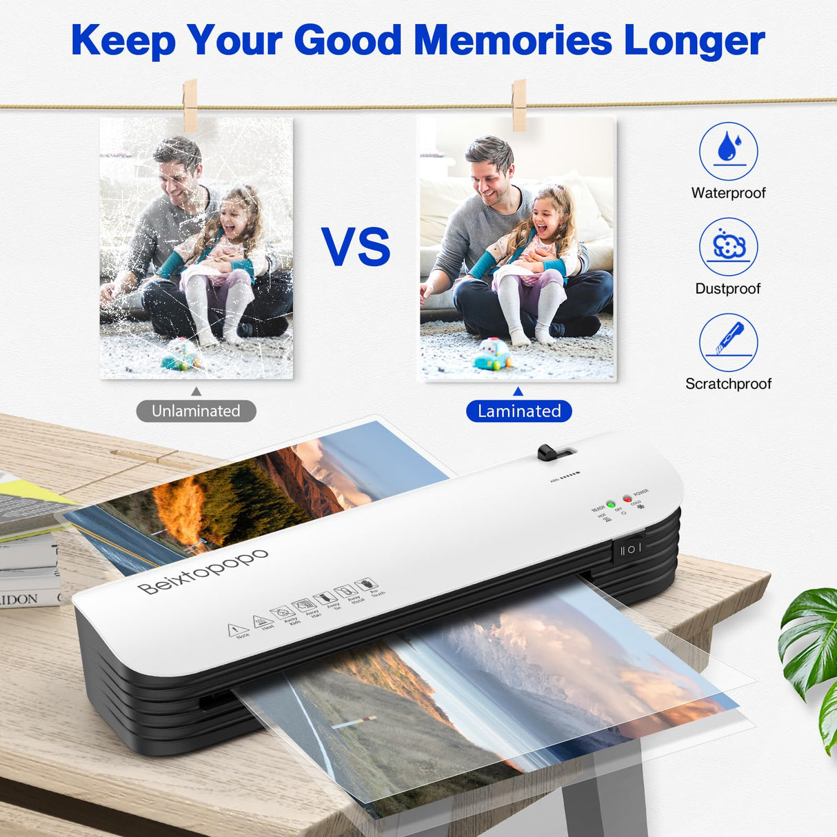 Thermal Laminator 8.5x11/9 Inch Machine With 12 Sheets - A4/A5/A6 Hot Cold Laminating for Home, School, Teachers, Office - Anti-Jam Beixtopopo