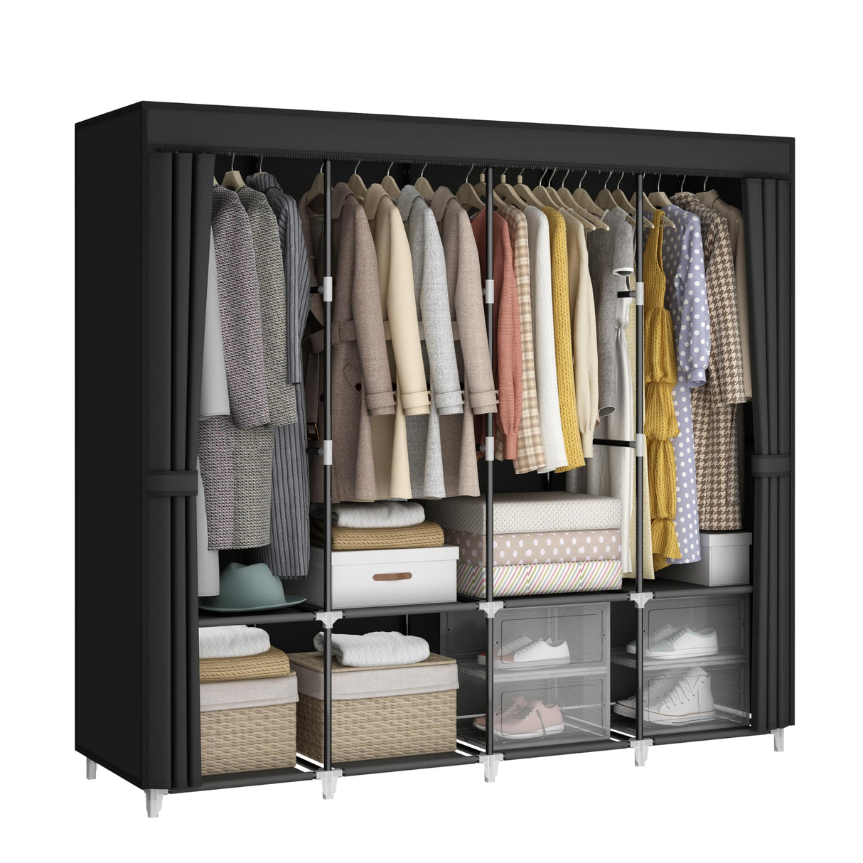 MOGELAFOO Portable Closet Wardrobe, 67-Inch Clothes Organizer with 4 Hanging Rods and 8 Shelves, Non-Woven Fabric Cover, Large Capacity Storage for Bedroom and Living Room, Black MOGELAFOO