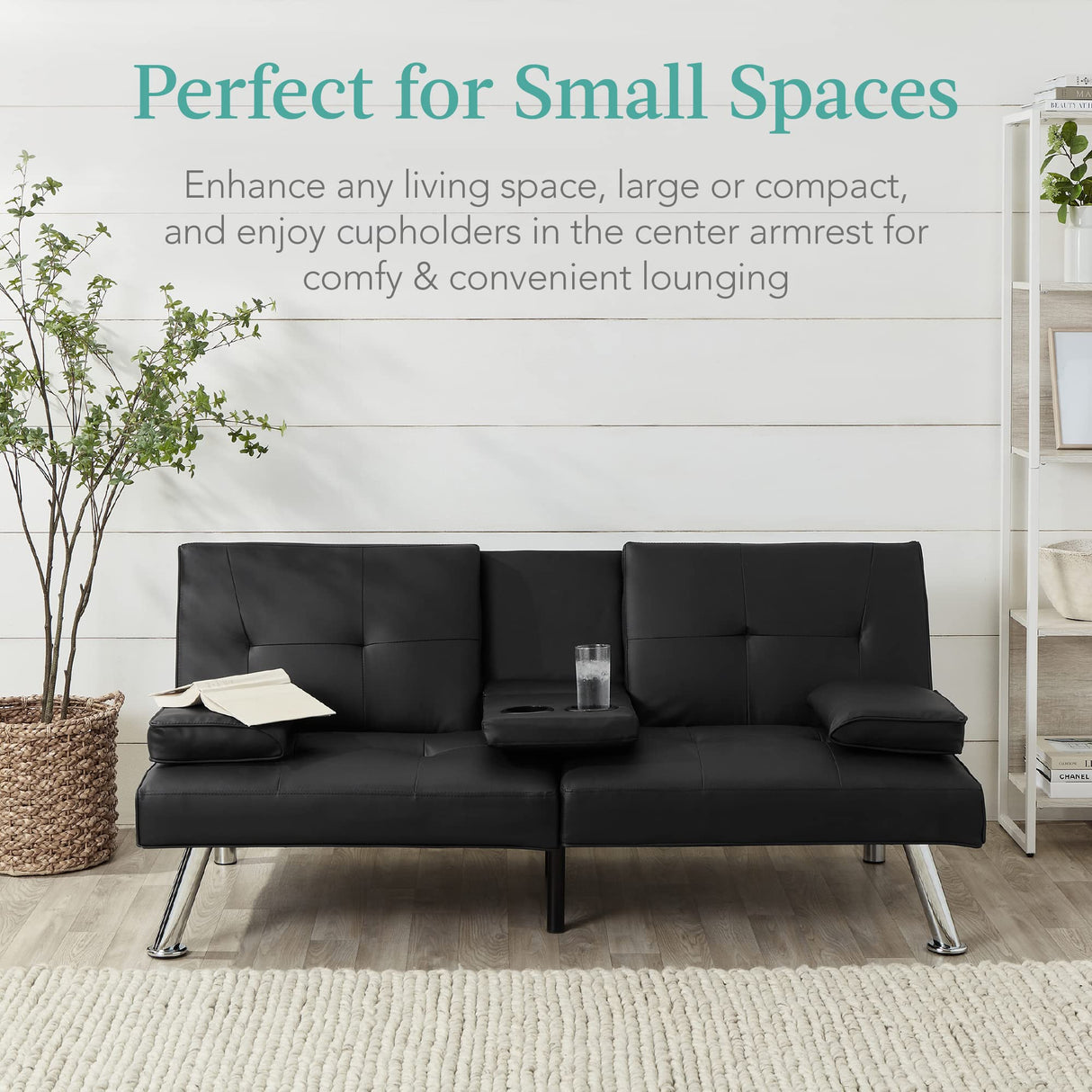 Best Choice Products Faux Leather Upholstered Modern Convertible Futon, Adjustable Folding Sofa Bed, Guest Bed w/Removable Armrests - Black Best Choice Products