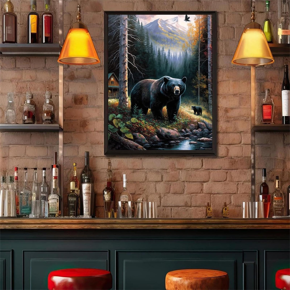 DIY 5D Diamond Painting Kits, Forest Black Bear Painted Animal Landscape Full Round Crystal Diamond Art Kits for Interior Home Wall Decor Gifts 12x16 Inch JXAVAXDE