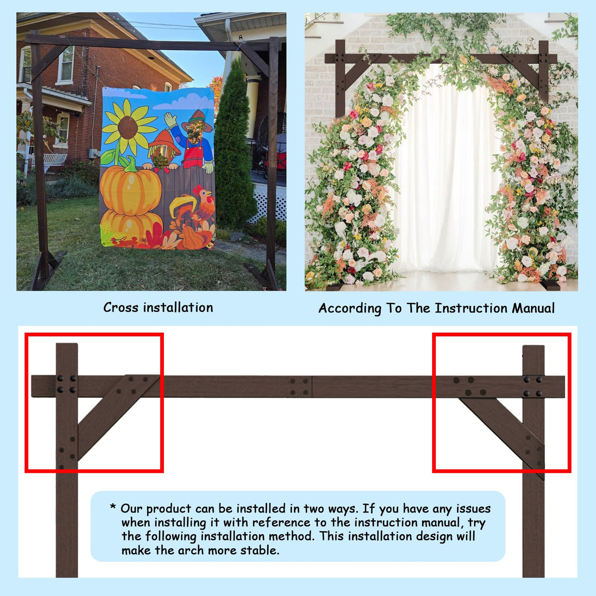 Kusamue Wooden Wedding Arch Frame 7.48 FT Square Wood Arch Wedding Arbor Backdrop for Ceremony Party Proposal Scene Garden Beach Forest Rustic Boho Decoration(7.48ft) Kusamue
