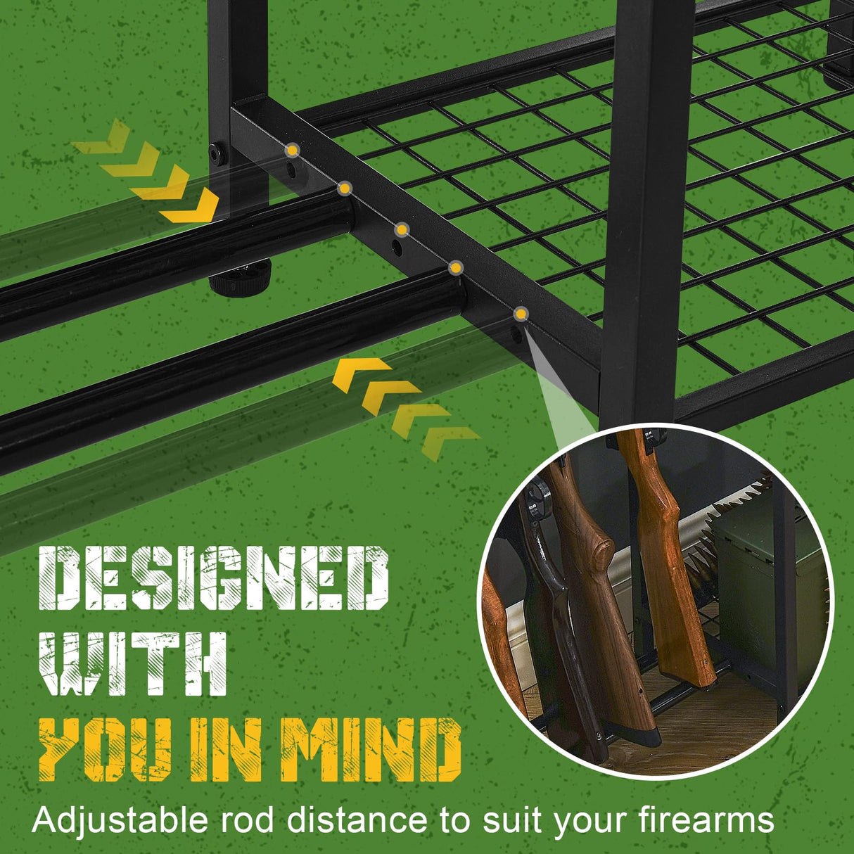 DGWJSU Gun Rack, Rifle Rack with Gun Storage Solutions, Indoor Standing Floor Shotgun Rack, Shooting Clubs, Hunting Range, Holds Up to 10 Long Guns and Gun Accessories Organizer DGWJSU