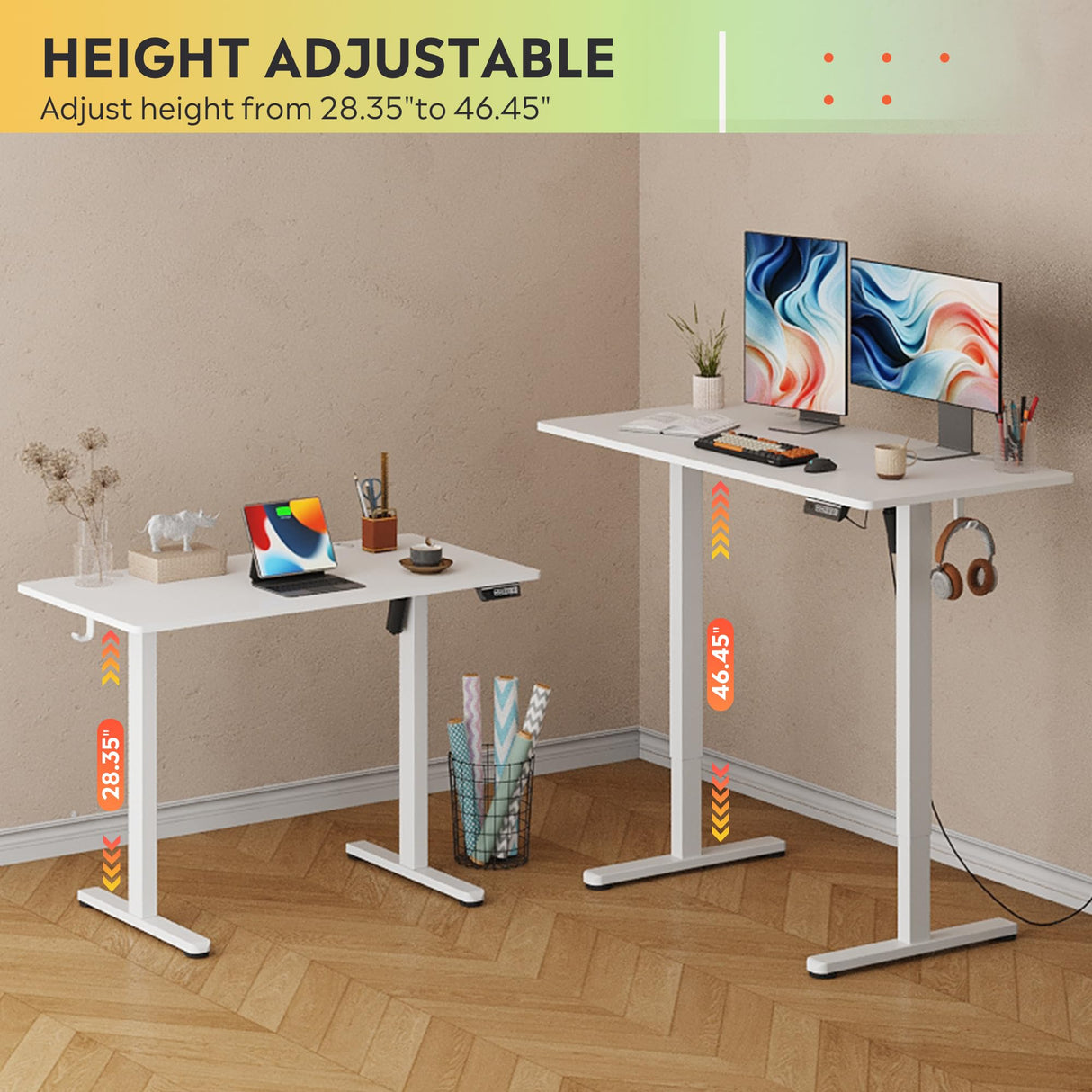 DEVAISE 48 X 24 Inches Electric Standing Desk,Height Adjustable Stand up Desk for Home Office, Ergonomic Sit to Stand Desk with Phone Holder,White DEVAISE