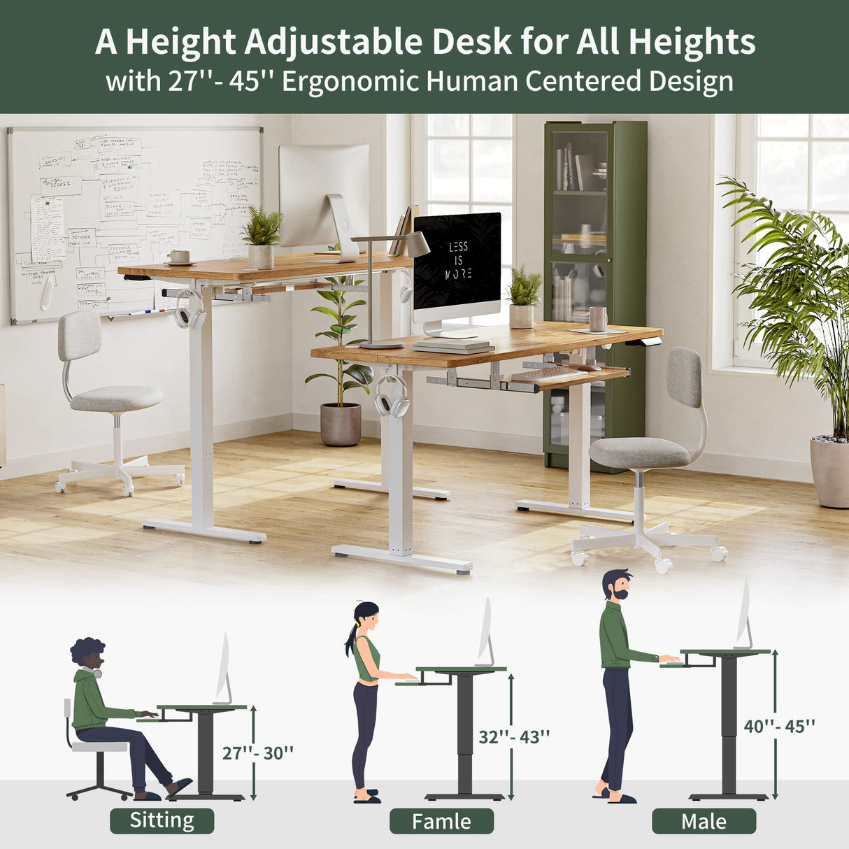 FEZIBO Standing Desk with Keyboard Tray, 55 × 24 Inches Electric Height Adjustable Desk, Sit Stand Up Desk, Computer Office Desk, Light Rustic FEZIBO