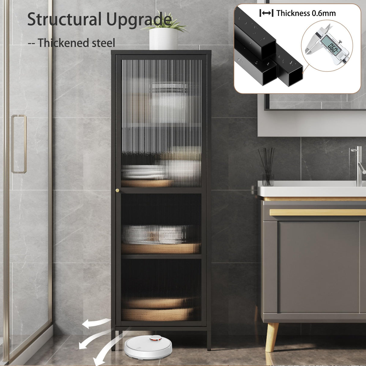 MIOCASA Metal Storage Cabinet with Glass Door, Steel File Cabinet with 3 Shelves 59.06-inch high for School, Bedroom, Home Office, Gym and Changing Room - Black MIOCASA