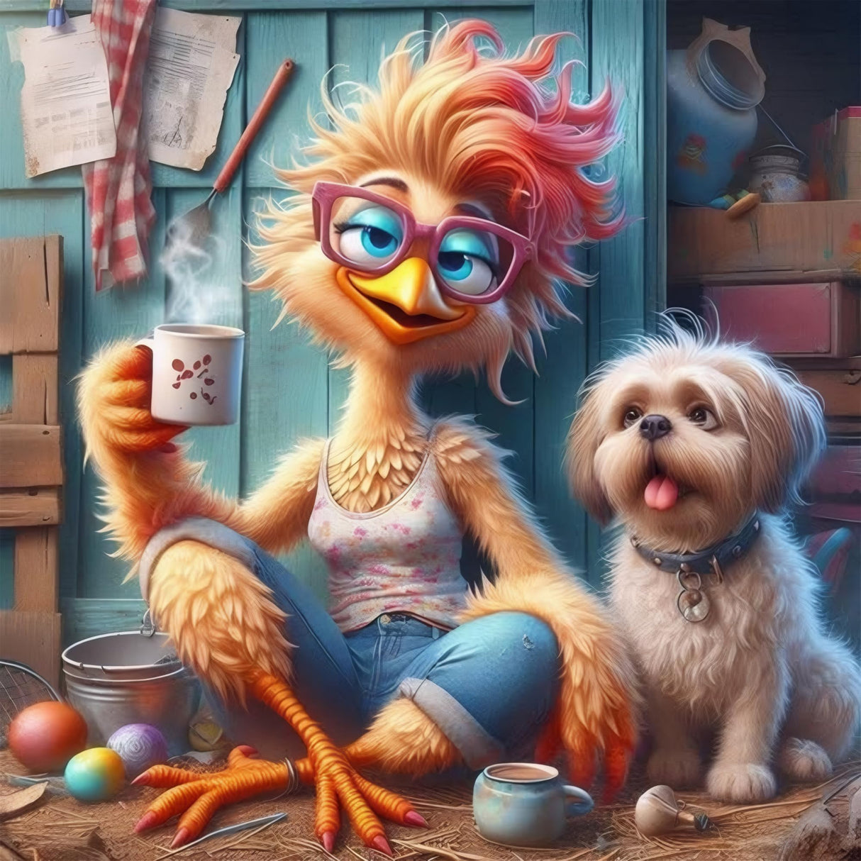 Zythron Chicken Diamond Art Kits for Adults,Chicken and Dog Diamond Painting, 5D Full Drill Diamond Art Gem Art Kit for Adults Wall Home Decor Arts Craft 14x14 inch Zythron