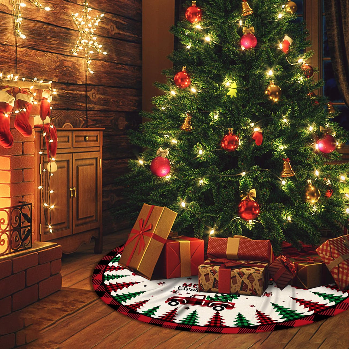 Christmas Tree Skirt Red Buffalo Plaid Xmas Tree Skirts Mat 48 Inches for Indoor Outdoor Christmas Tree Holiday Party Merry Christmas Signs Tree Skirts for Holiday Decorations ssailue decor