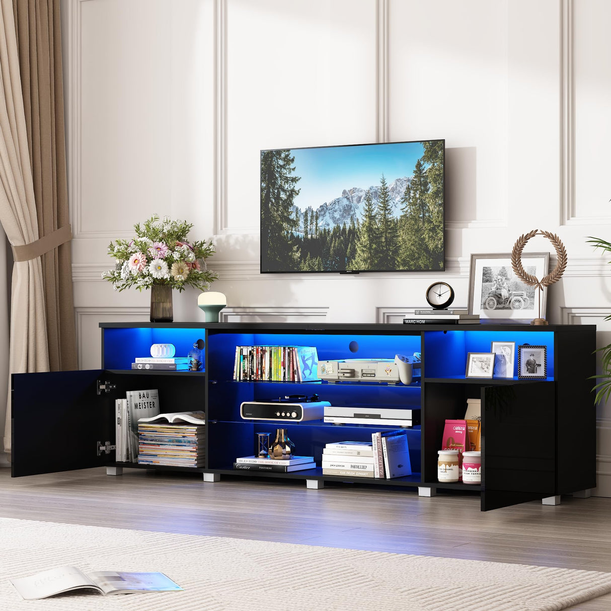 Vinctik 6&Fox Modern LED 80.7 inch TV Stand for 80/85/90 inch TV,High Glossy TV Entertainment Center with Storage Drawer,TV Stands for Living Room,APP RGB Light,Smart Modern TV Cabinet Vinctik 6&Fox