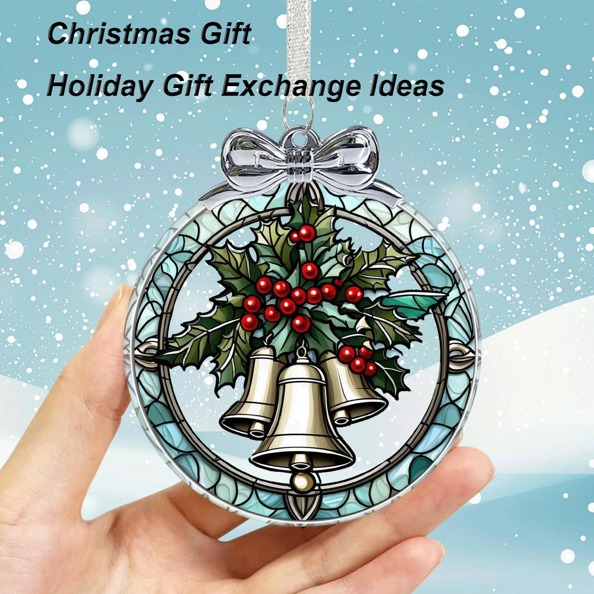 Christmas Bell Stained Glass Ornament - Hanging Ornaments for Christmas Tree, Christmas Ornaments Xmas Decorations, Holiday Keepsake Present Exchange Ideas Aestas
