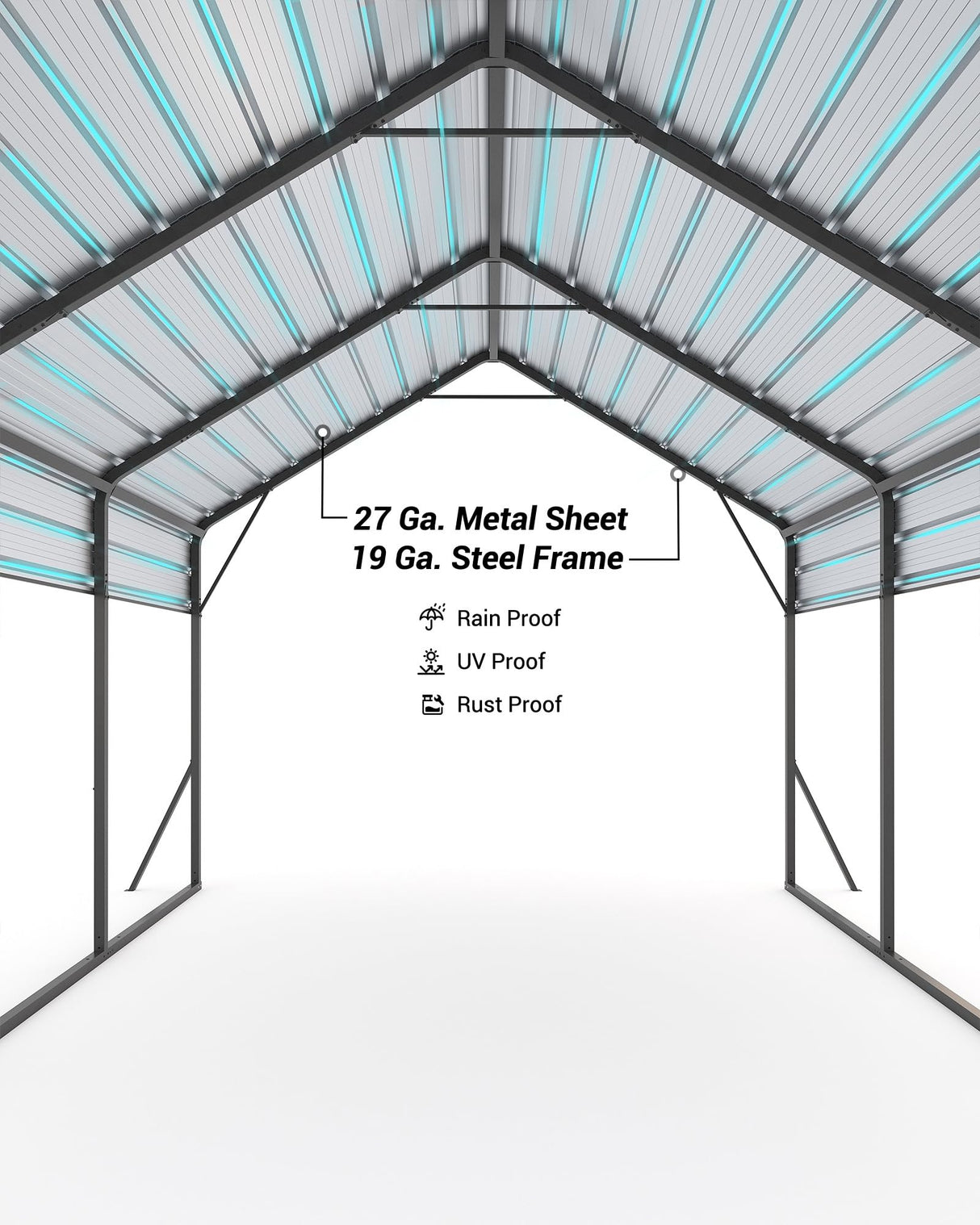 Metal Carport 13× 16 FT, Heavy Duty Carport Reinforced Frame and Steel Roof, All-Weather Shelter for Pickups, Boats, Cars, and Tractors Hipicute