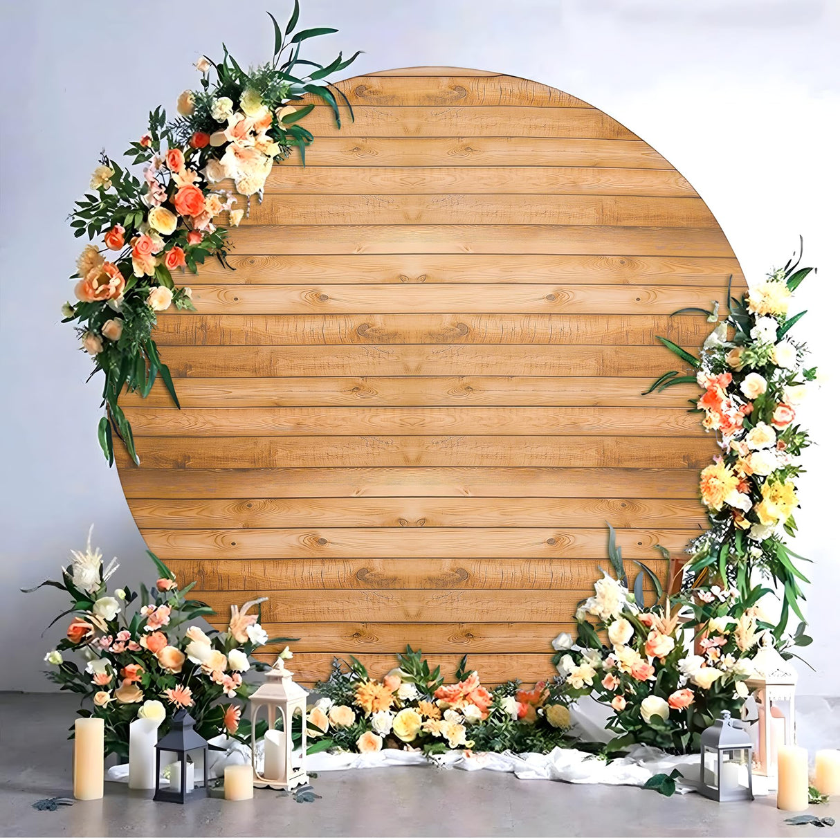7.2FT Wood Grain Round Arch Backdrop Cover for 7/7.2ft Circle Stand, Wrinkle Free Circle Arch Background Cover, Vintage Wood Texture Wall Round Backdrop for Wedding Photography Birthday Baby Shower Htper