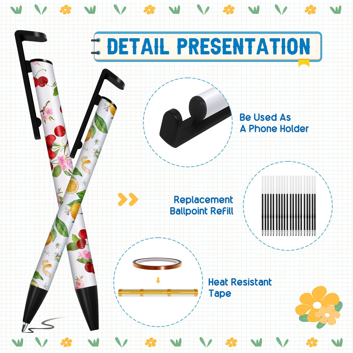 BEDSIFV 10 Pack Sublimation Pens Blank, Heat Transfer Pen Bulk with Heat Resistant Tape & Shrink Wrap & Replacement Ballpoint Refill for Sublimation DIY Office School Stationery Supplies BEDSIFV