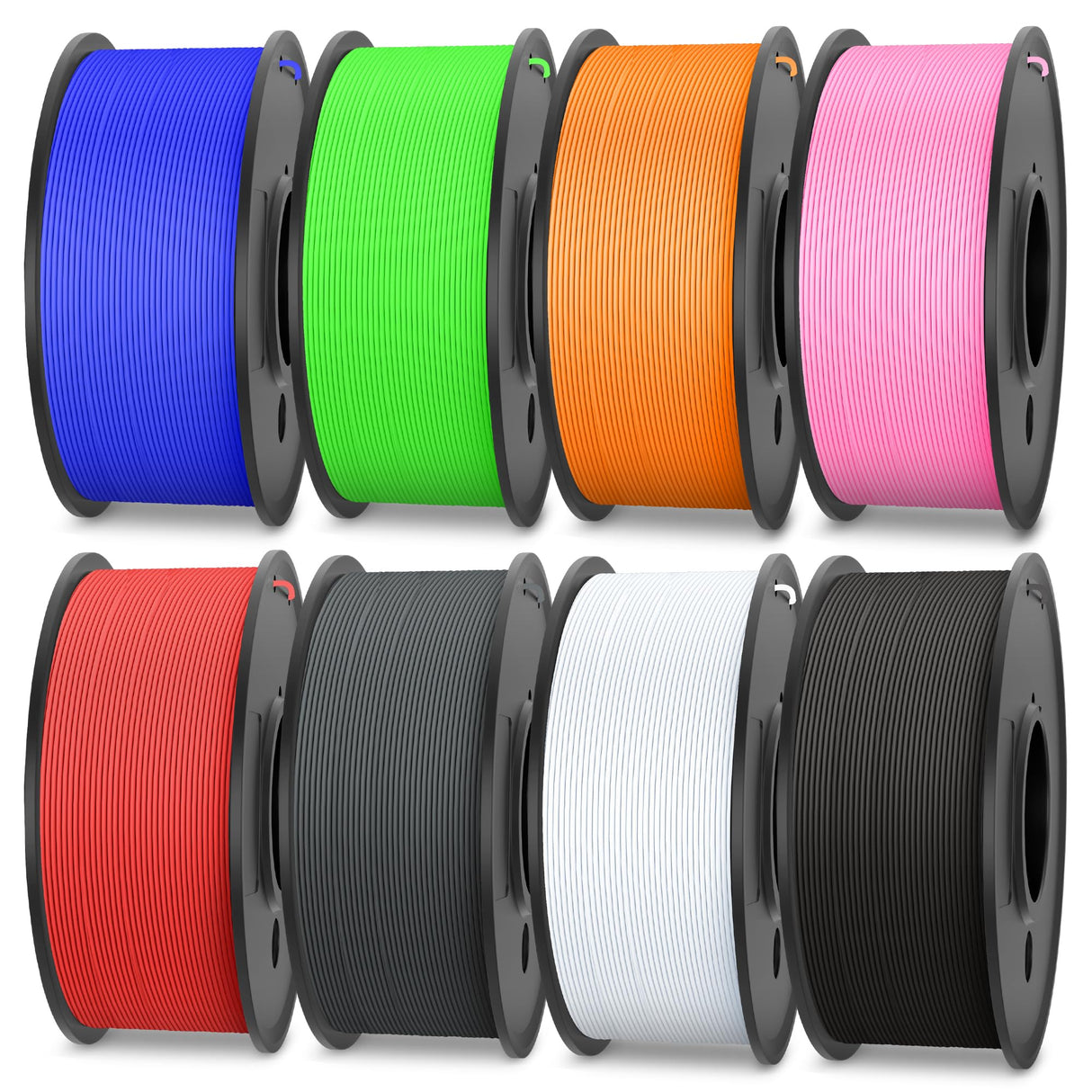TECBEARS Rapid PETG Filament Bundle,High Speed 3D Printer Filament, High Toughness Matte PETG, 250g Each Spool, 8 Pack, Black+White+Gray+Red+Orange+Green+Blue+Pink TECBEARS