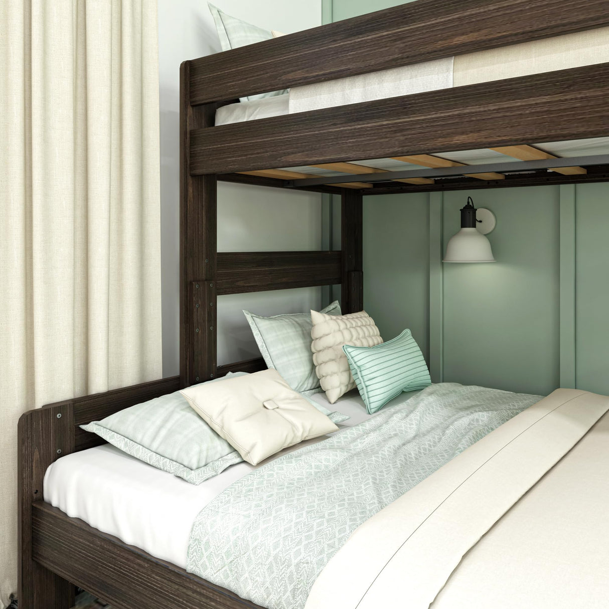 Max & Lily Bunk Bed, Twin XL-Over-Queen Bed Frame For Kids, Solid Wood Bunk Bed for Kids, No Box Spring Needed, Barnwood Brown Max & Lily