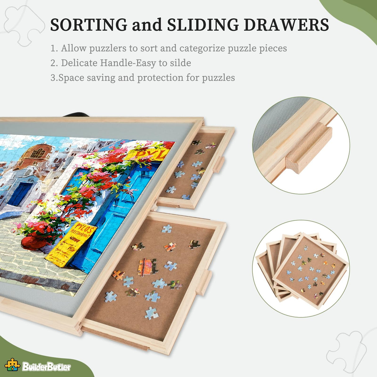 BuilderButler 2-in-1 Tilting & Rotating Puzzle Board for Puzzle Enthusiasts,Portable Puzzle Table with 4 Drawers Cover,35.2" x 26.2" for 1500 Pieces BuilderButler