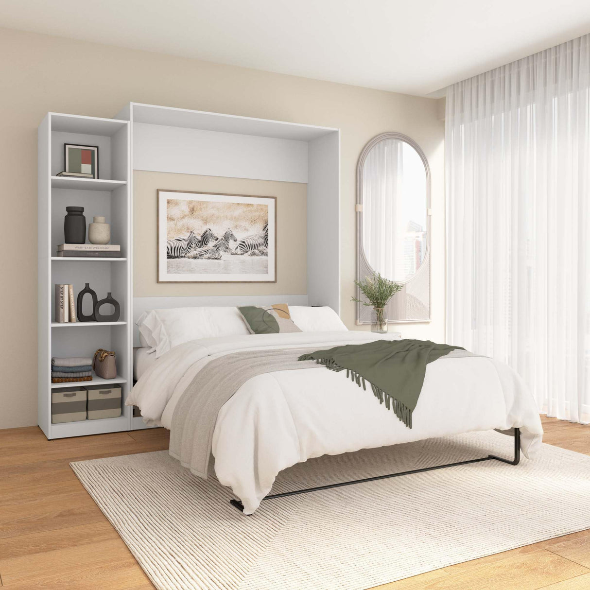 Bestar Claremont Queen Murphy Bed with Closet Organizer (85W) in White, Space-Saving Sleeping Arrangement for Multipurpose Room Bestar