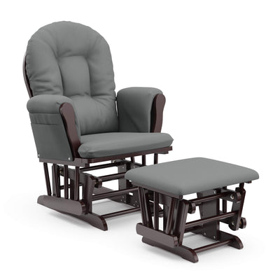 Storkcraft Premium Hoop Glider & Ottoman (Espresso/Gray) — GREENGUARD Gold Certified Nursery Glider, Solid Wood Craftsmanship, Smooth-Gliding Nursery Chair and Ottoman, Award-Winning