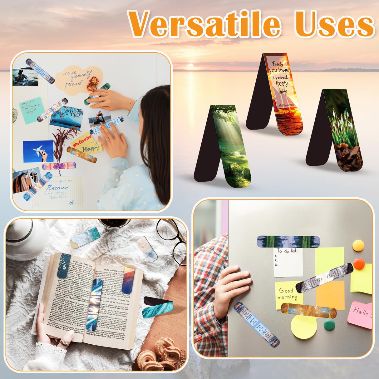 100 Pack Bible Magnetic Bookmarks Christian Scenery Magnet Bookmark Clips for Women Men Book Lovers Bible Page Markers for Teachers Students Reading School Office Home, Printing on 2 Side Diteryy