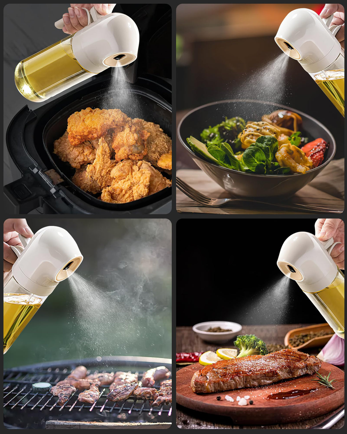 YUPER Oil Sprayer for Cooking, 250ml Refillable Glass Olive Oil Spray Bottle, Continuous oil dispenser for kitchen, 8.4oz Olive Oil Mister Kitchen Gadgets for Air Fryer,Salad, Baking, BBQ YUPER