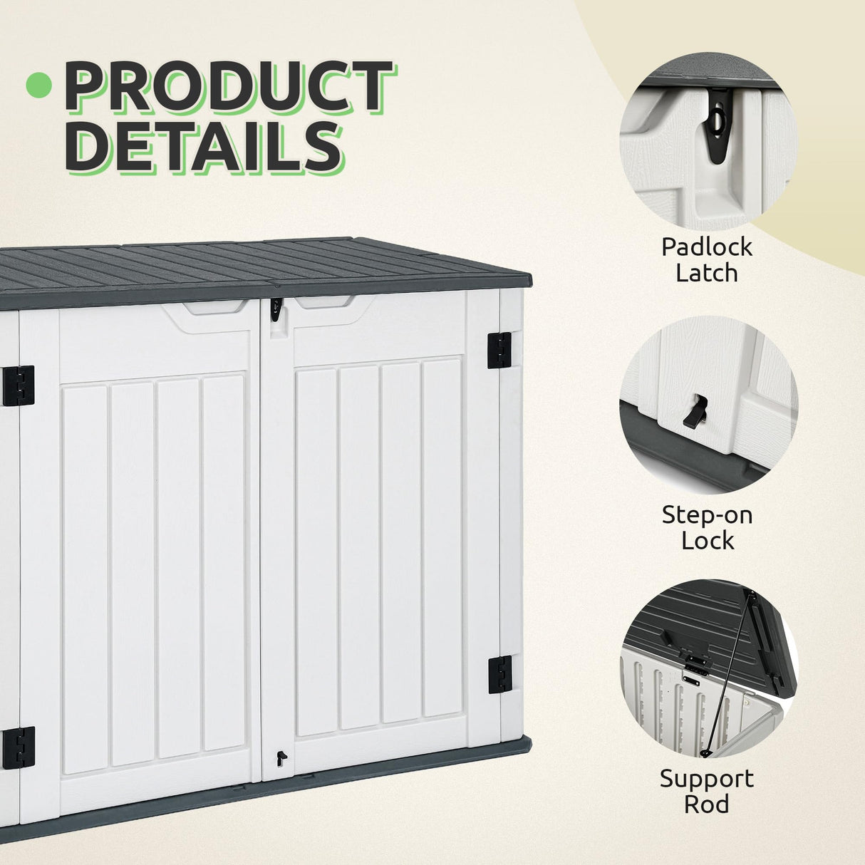 GOOBED Horizontal Shed with Padlock Latch, Outdoor Storage Shed for Backyard and Garden, 35 Cu Ft Small Storage, Waterproof, Easy Assembly, Light Gray GOOBED