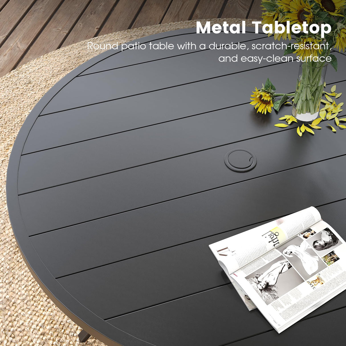 DIFY 11 Pieces Outdoor Patio Dining Set for 10, 60" Black Round Metal Dining Table and 10 Red Stackable Sling Dining Chairs, Outdoor Table and Chairs for Lawn Garden Backyard Deck DIFY