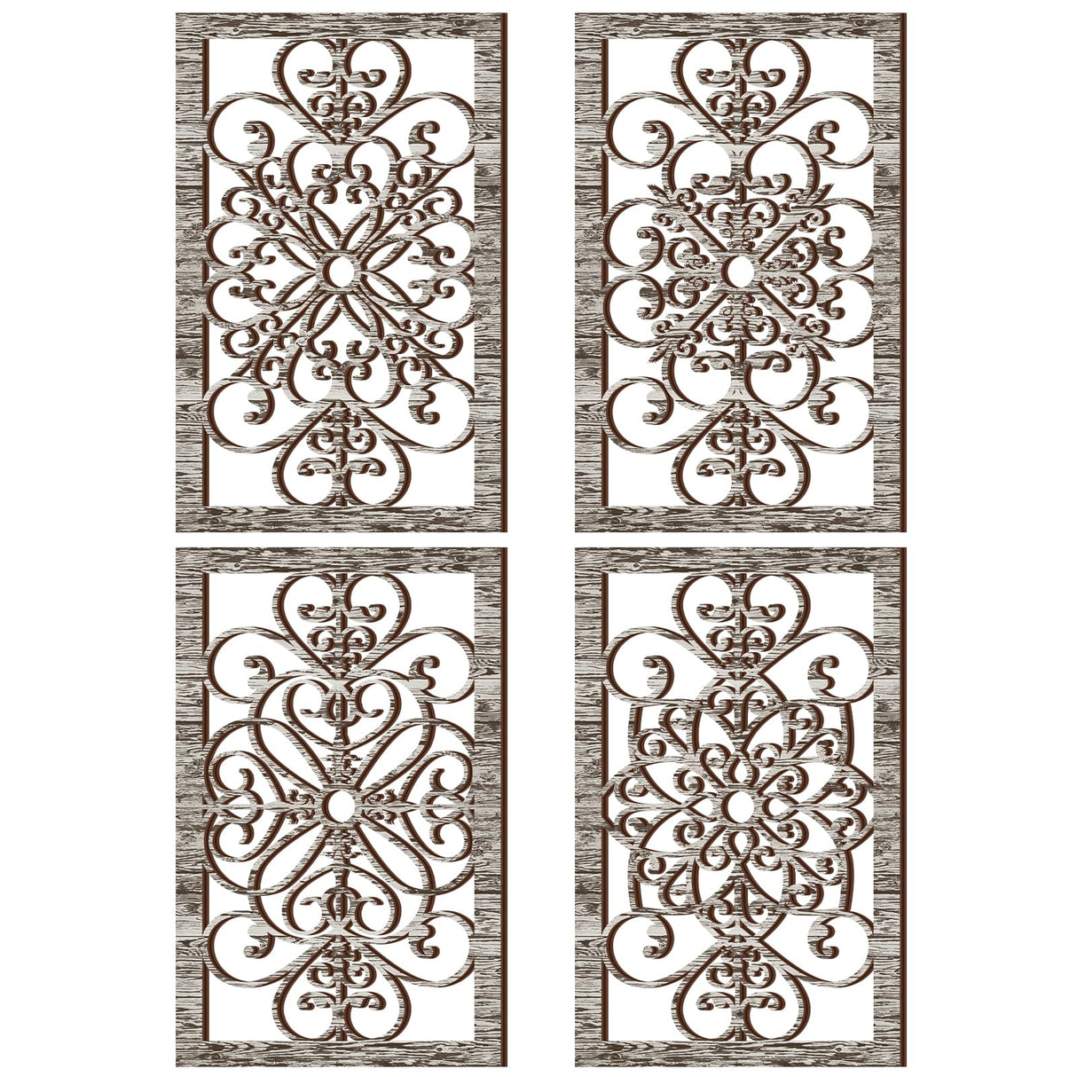 Yulejo 4 Pcs Thicken Rustic Wall Decor Modern Farmhouse Wall Art Decor Wooden Hollow Carved Design Rustic Wall Art for Living Room Hallway Decor Office Kitchen Wall (Gray,15.8 x 9.9 Inch) Yulejo