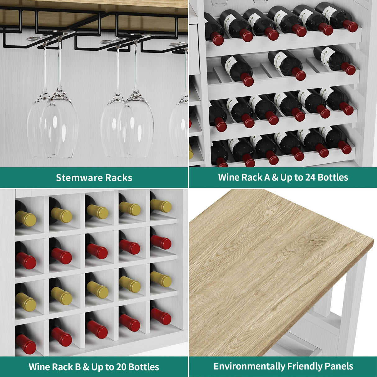 DWVO 47" LED-Illuminated Wine Bar Cabinet with Power Outlets - Modern Storage & Drawer in Washed White DWVO