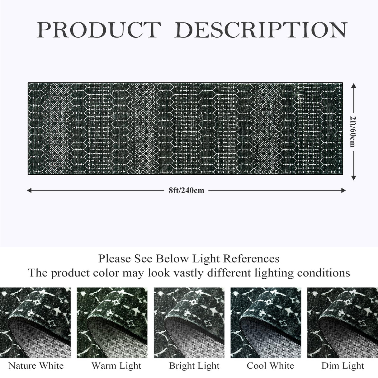 Lahome Moroccan Black Rug - 2x8 Washable Non-Skid Kitchen Floor Runner, Low-Profile, Non Slip, Geometric Print Distressed Entryway Runner for Hallways, Laundry Room, Foyer Lahome