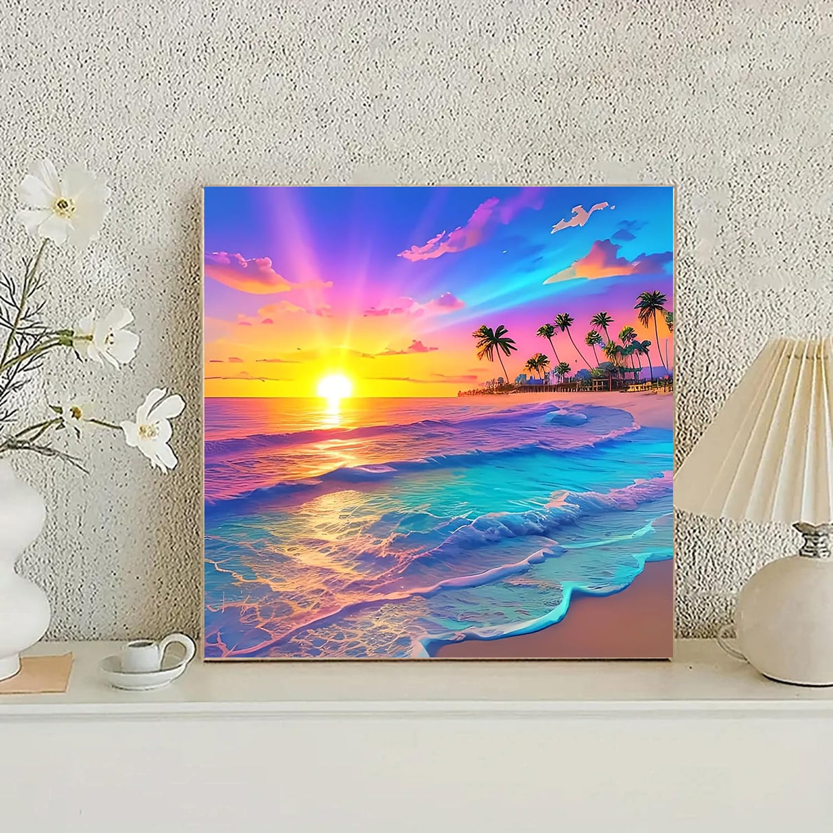 Diamond Art Painting Kits for Adults, Sunset Beach 5D Diamond Painting Dots Art Kits for Adults Beginner, Simple DIY Full Round Gem Crystal Art Paint by Diamond, Home Wall Decor 12 x 12 in BYGFHLYW