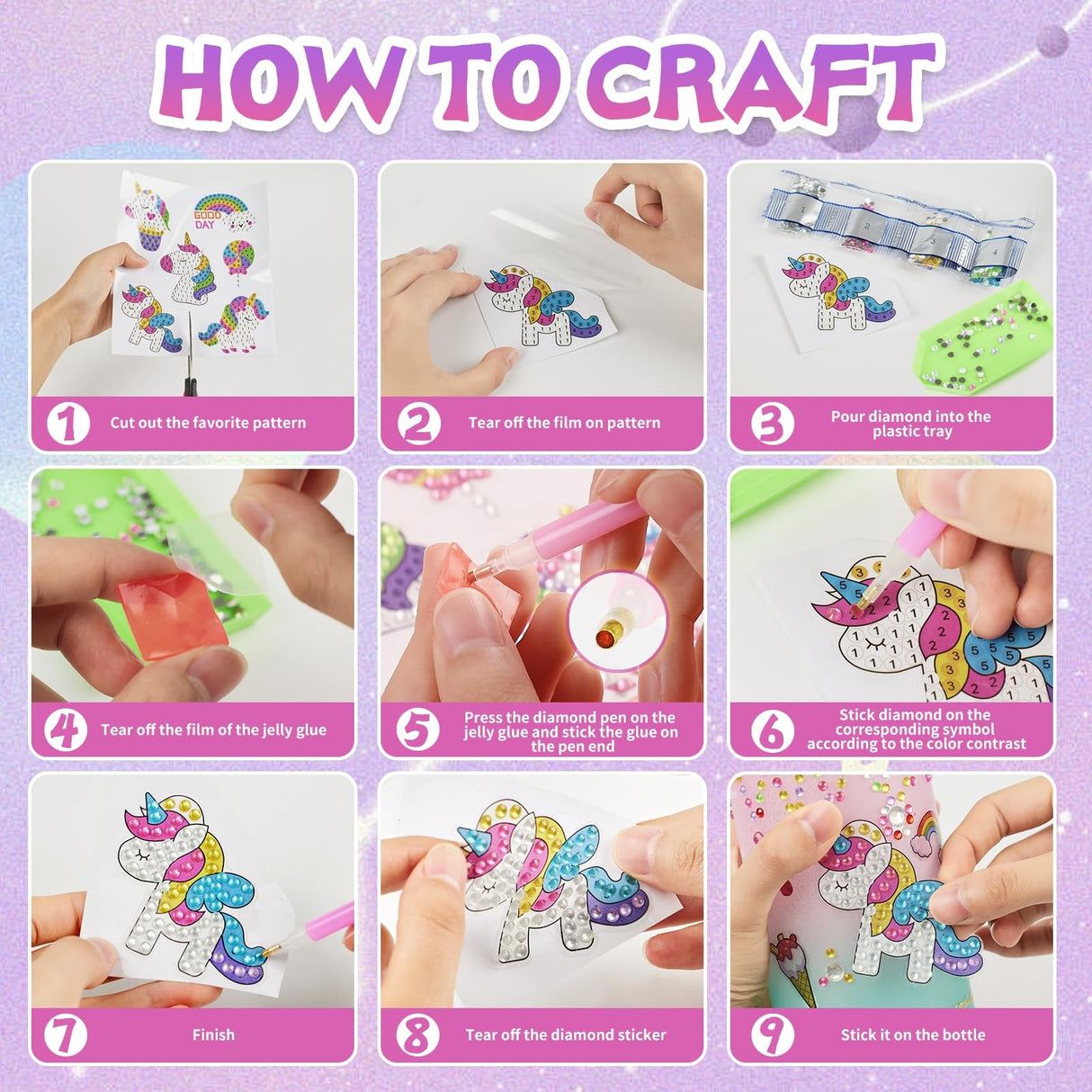 Glow in The Dark Decorate Your Own Water Bottle Kit,Unicorn Toy Gift for 4-6-8-10-12 Year Old Girl,Craft Toy for Age 3 4 5 6 7 8 9 10 Girl,Kid Teen Water Bottle Sticker for School Christmas Birthday Bemetu