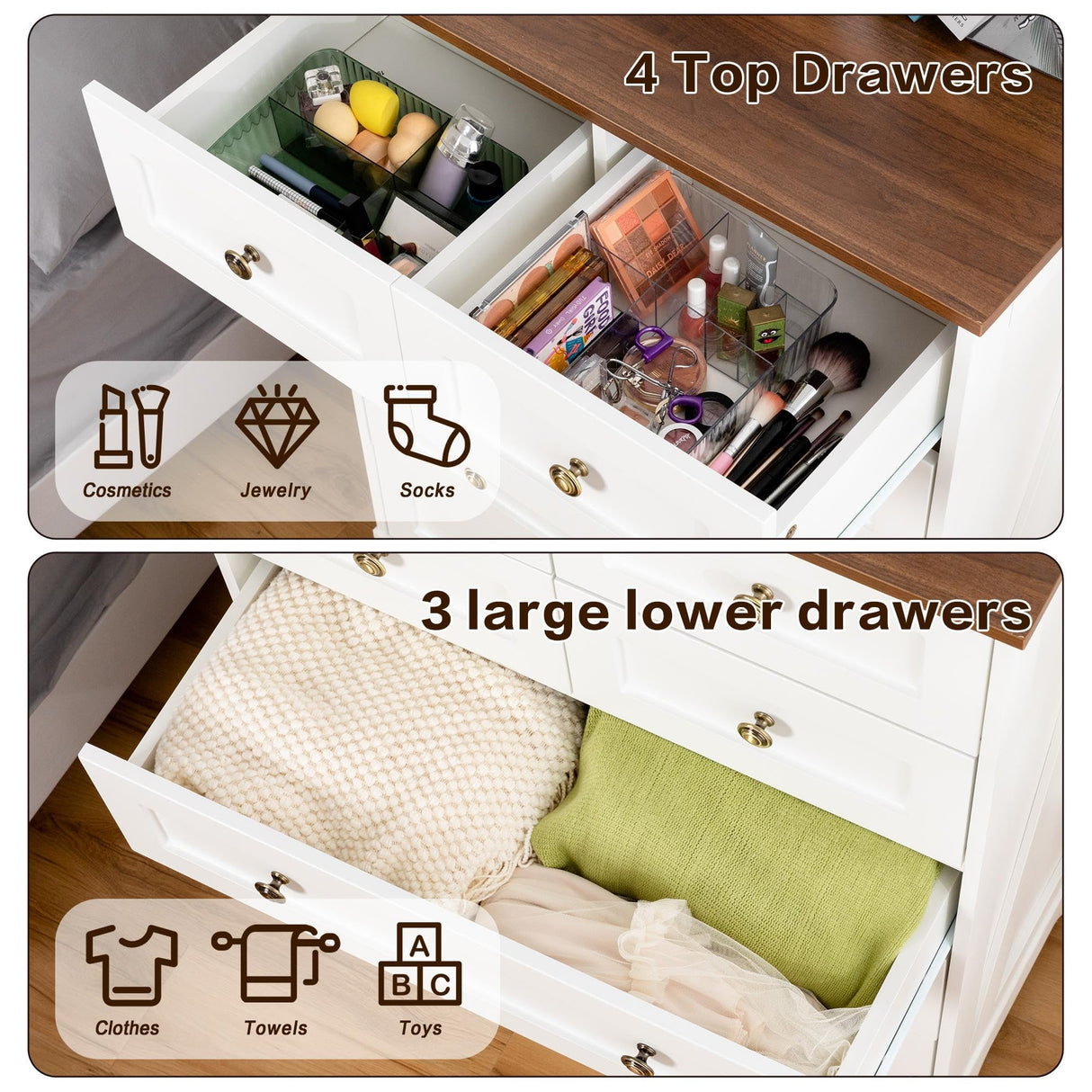 spanspace 7 Drawers Tall Dressers for Bedroom, 44" Wood Chest of Drawers with Metal Handle, Farmhouse Dresser for Living Room, Hallway spanspace