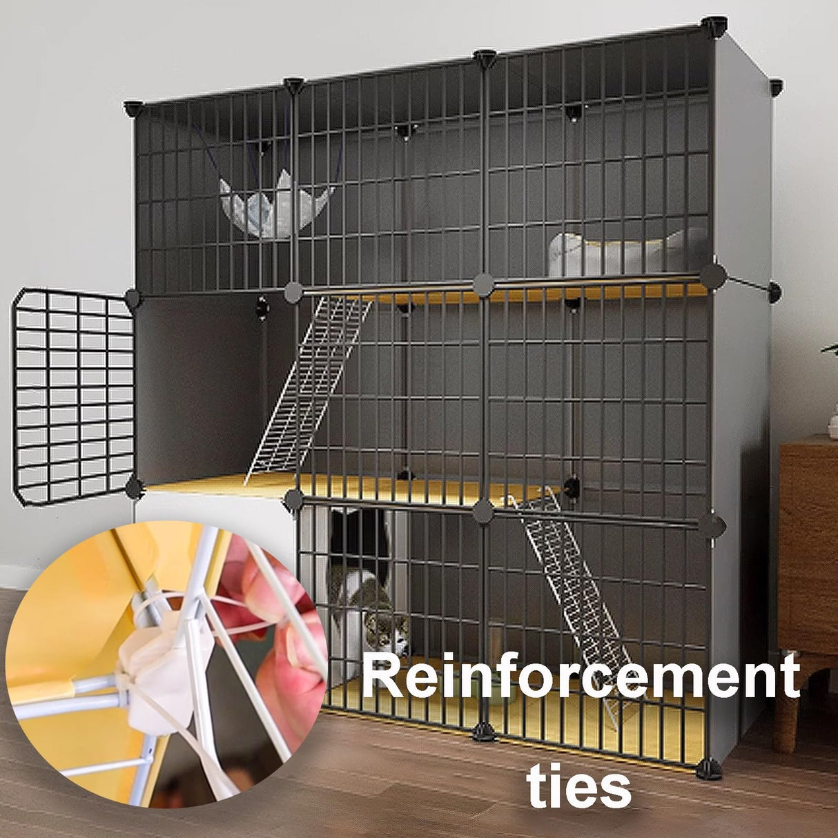 GUQASDV Black Cat Cage, Catio Indoor Cat Enclosure, Enclosed Cat Playpen, Cat Crate with Enclosed Litter Box for Ferret, Chinchilla, Rabbit, Small Animals(111x39x111cm) GUQASDV