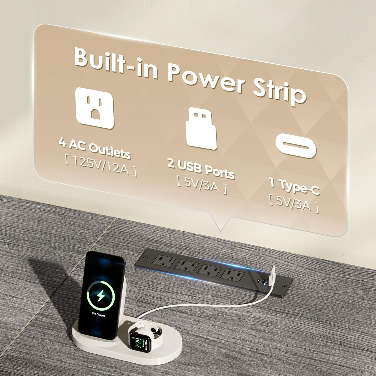 Huuger 63 Inch TV Stand for 65, 70 Inch TV, 11 Drawer Long Dresser with Power Outlets and LED Lights, Entertainment Center with Storage, Grey Dresser with PU Leather Surface Huuger