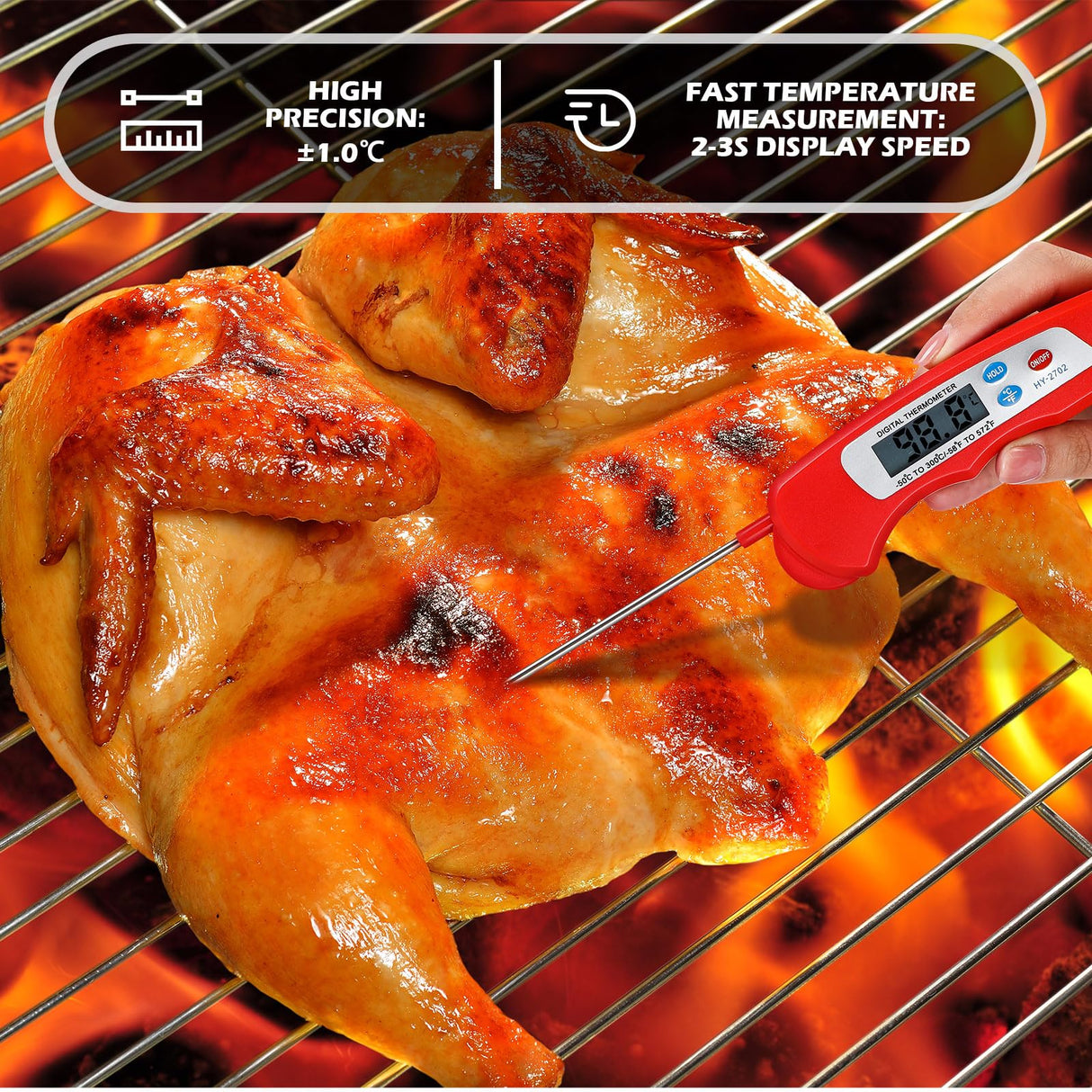 Xuhal 12 Pcs Digital Meat Thermometer with Probe Waterproof Instant Read Foldable Food Thermometer with Magnet for Kitchen Grilling Cooking Turkey Baking BBQ(Black, Red) Xuhal