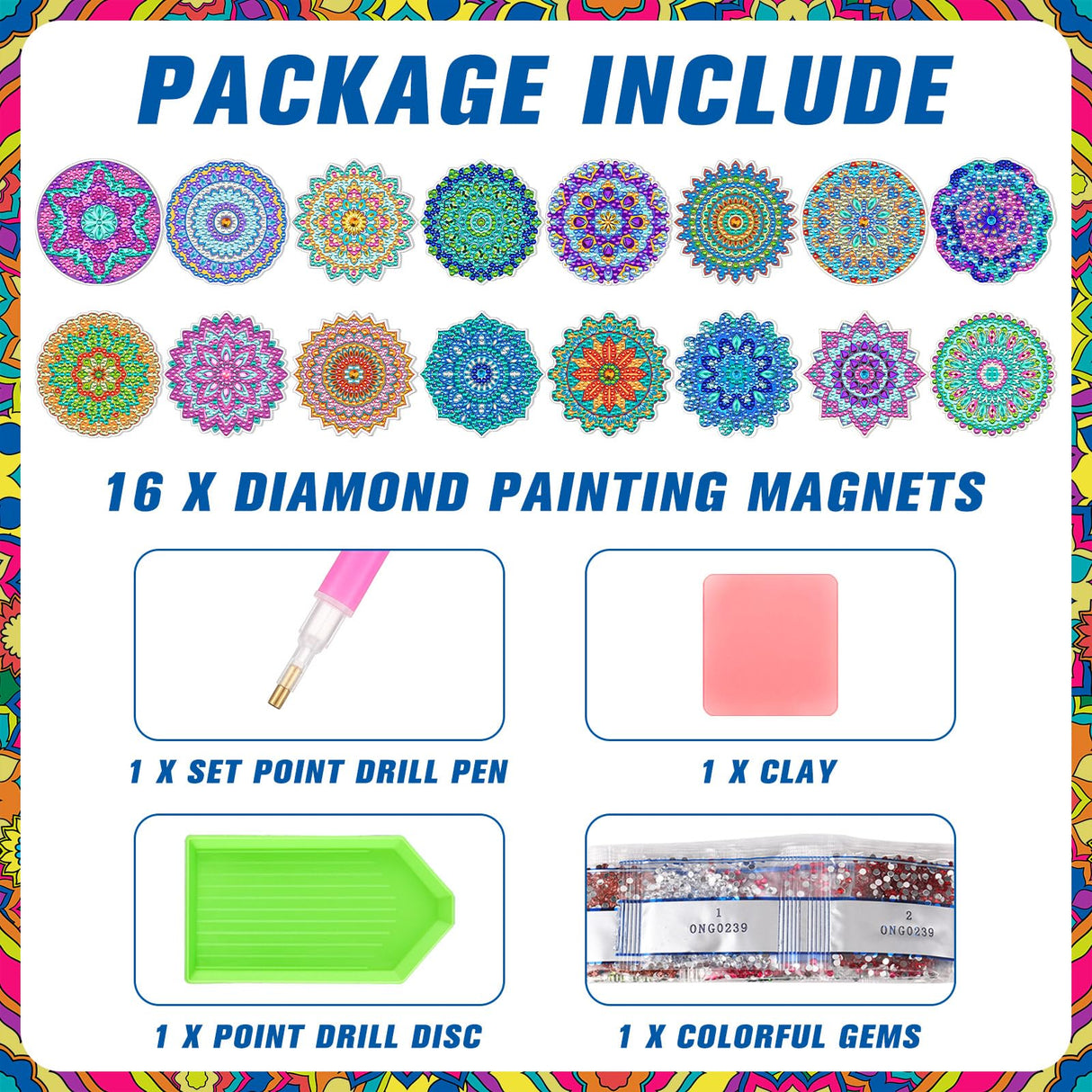 Umigy 16 Pcs Mandala Diamond Art Kits Mandala Diamond Painting Fridge Refrigerator Art Painting Stickers Decals Gift for Adults DIY Crafts Home Decor Umigy