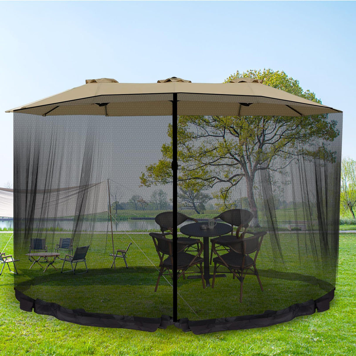 Wesnoy 13-15 ft Umbrella Mosquito Netting Patio Mosquito Netting with Double Zipper Door Patio Umbrella Screen Enclosure Mesh Mosquito Umbrella Canopy Mesh Net Screen for 10'x10' Pop up Gazebo, Black Wesnoy