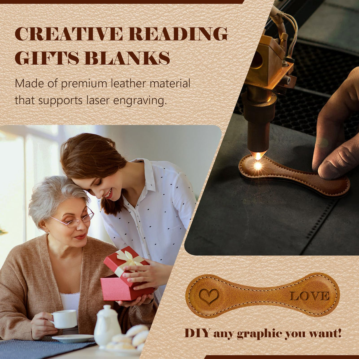 Leezmark 4 Pcs Magnetic Bookmarks, Classic Stitched Leather Bookmark, Lasable Engravable Blanks, Page Markers Reading Gifts for Book Lovers, Readers, Teachers, Leather Book Marks for Men Women Leezmark