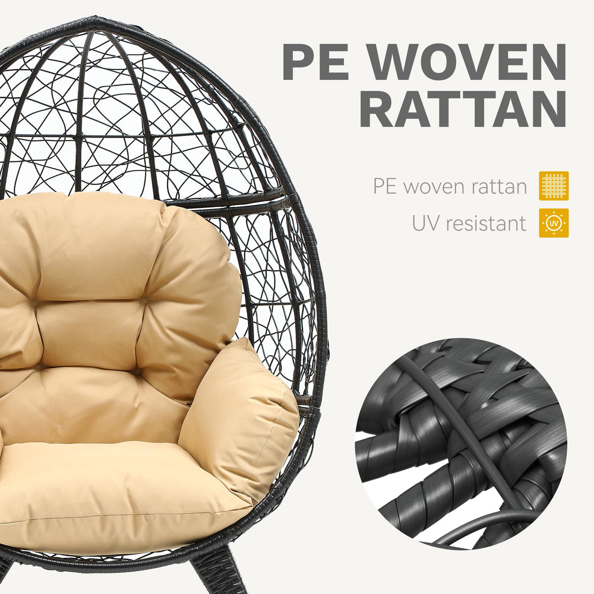 DWVO Egg Chair Patio Rattan Chair with Stand Anti-Slip All-Weather Poratble Adjustable Chair Feet Wicker Egg Lounger Chair for Indoor Outdoor 330LBS (Beige) DWVO