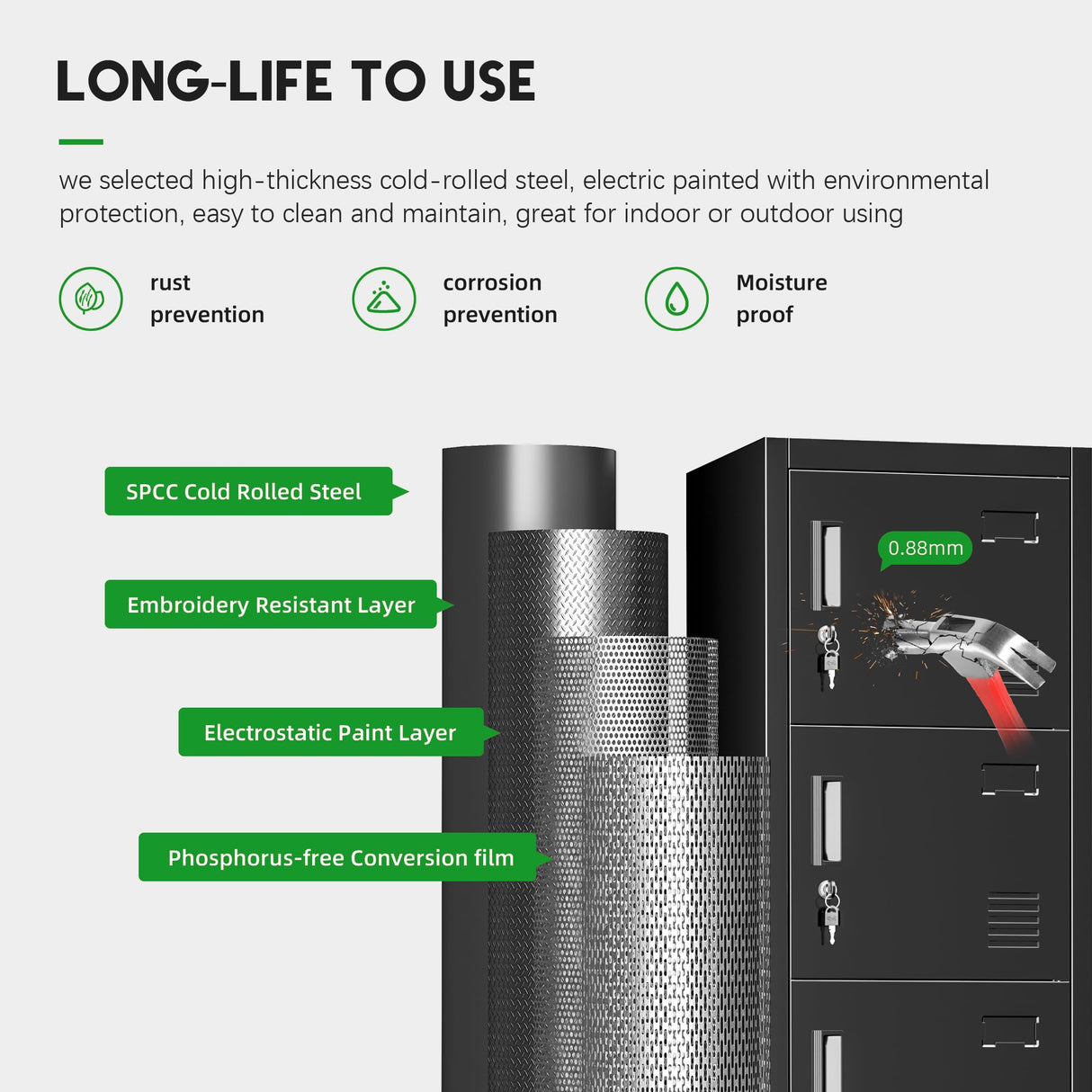 INTERGREAT Metal Locker for Employees with 6 Doors, (72") Black Steel Locker Storage Cabinet with 6 Tiers,Tall Office Storage Lockers for Home Office,School,Gym INTERGREAT